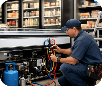 Commercial refrigeration condenser unit installation
